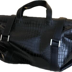 Black Croc-Embossed Leather Weekender Bag